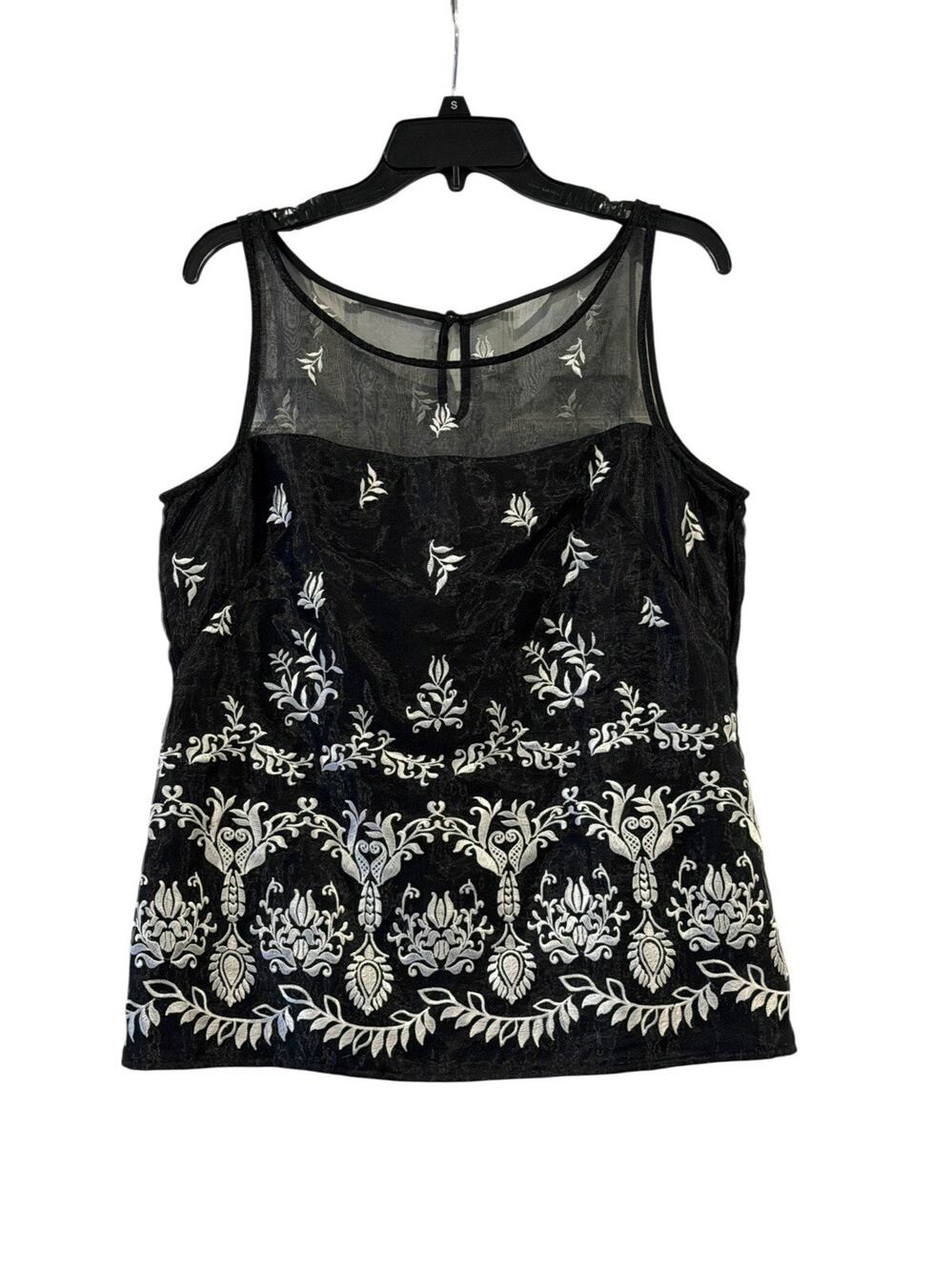 White House Black Market Dressy Tank Top SZ 12 Floral Embroidery Whimsigoth Chic